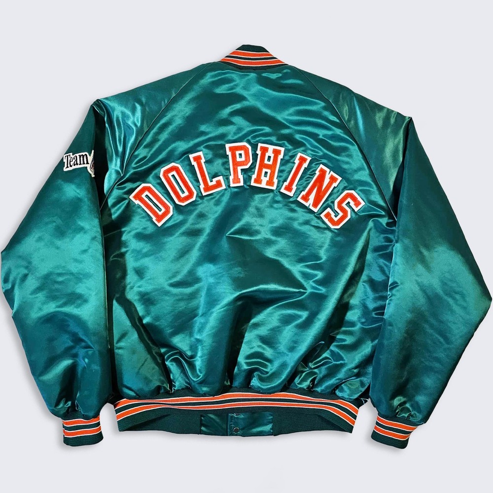 Miami Dolphins Vintage 80s Chalk Line Satin Bomber Jacket -
